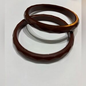 Bakelite Gorgeous Faceted Chic Brown Chocolate Bangle Set of 2